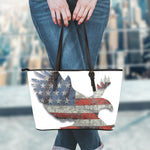 Eagle American Flag Print Leather Tote Bag