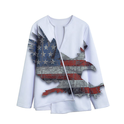Eagle American Flag Print Long Sleeve Short Coat