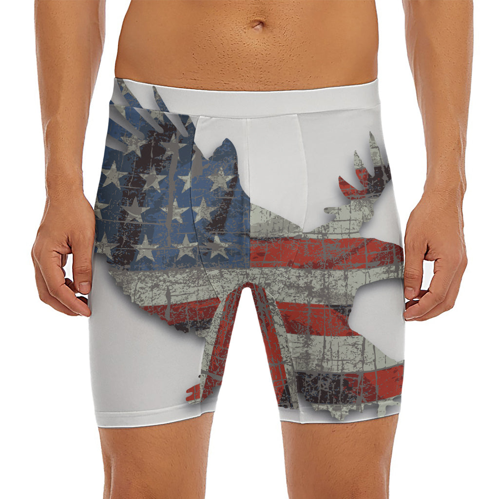 Eagle American Flag Print Men's Long Boxer Briefs