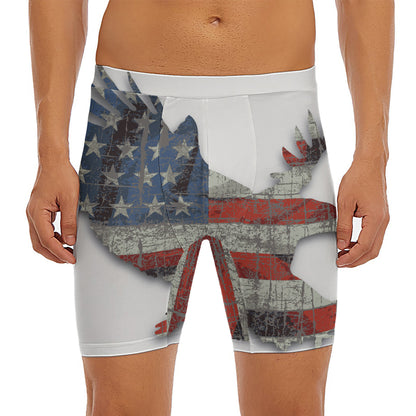 Eagle American Flag Print Men's Long Boxer Briefs