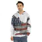 Eagle American Flag Print Men's Velvet Pullover Hoodie