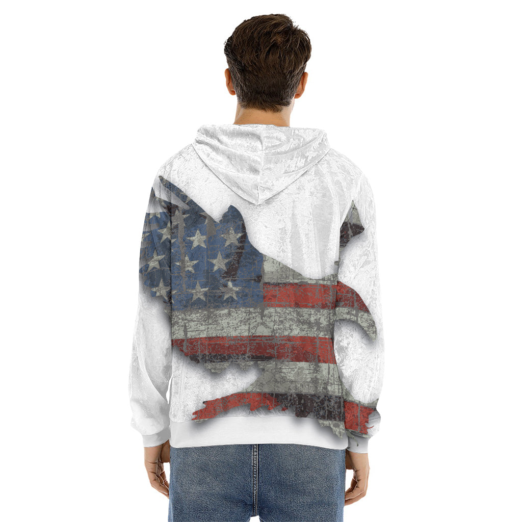 Eagle American Flag Print Men's Velvet Pullover Hoodie