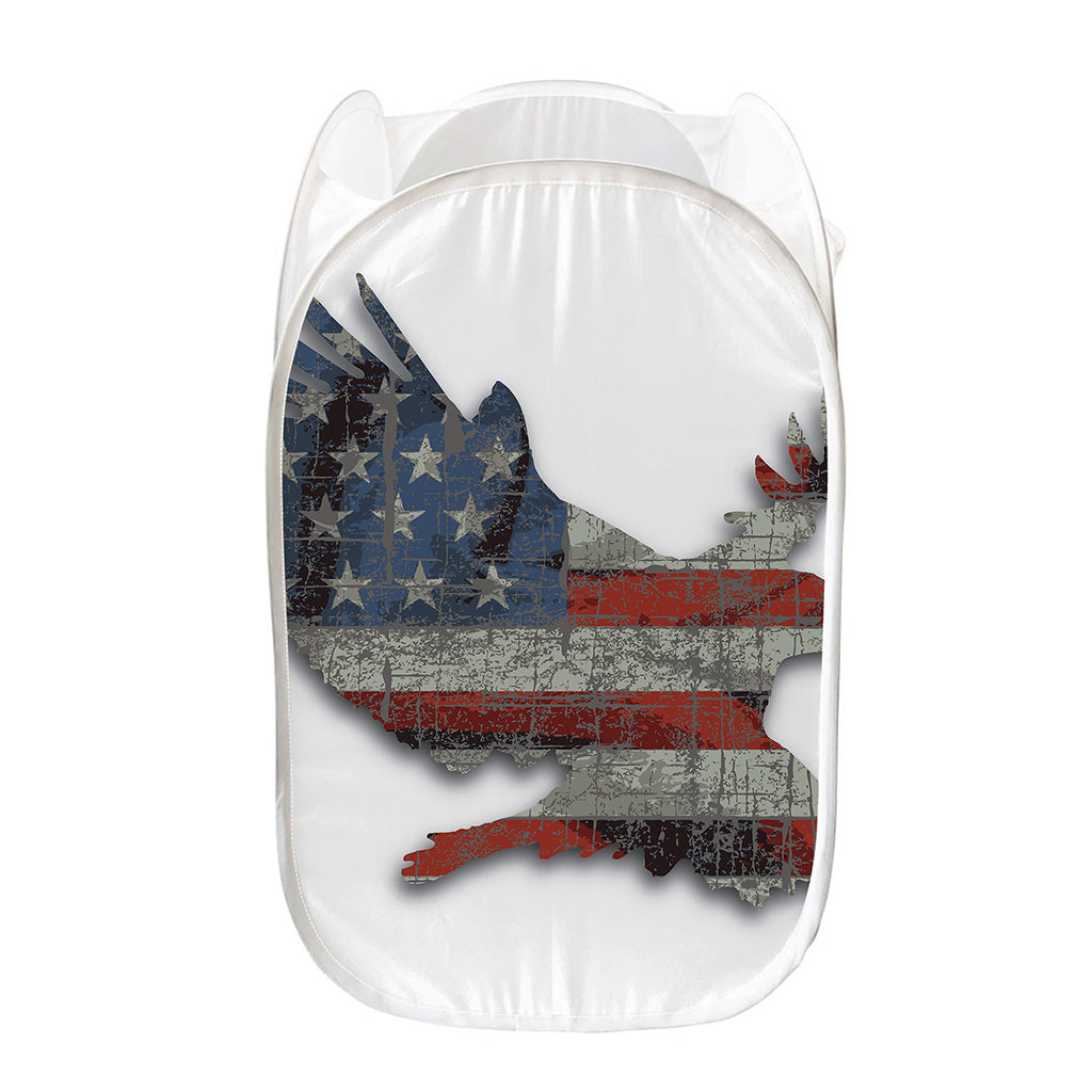 Eagle American Flag Print Mesh Laundry Hamper