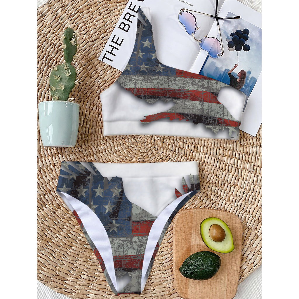 Eagle American Flag Print One Shoulder Bikini Top