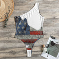 Eagle American Flag Print One Shoulder Bodysuit