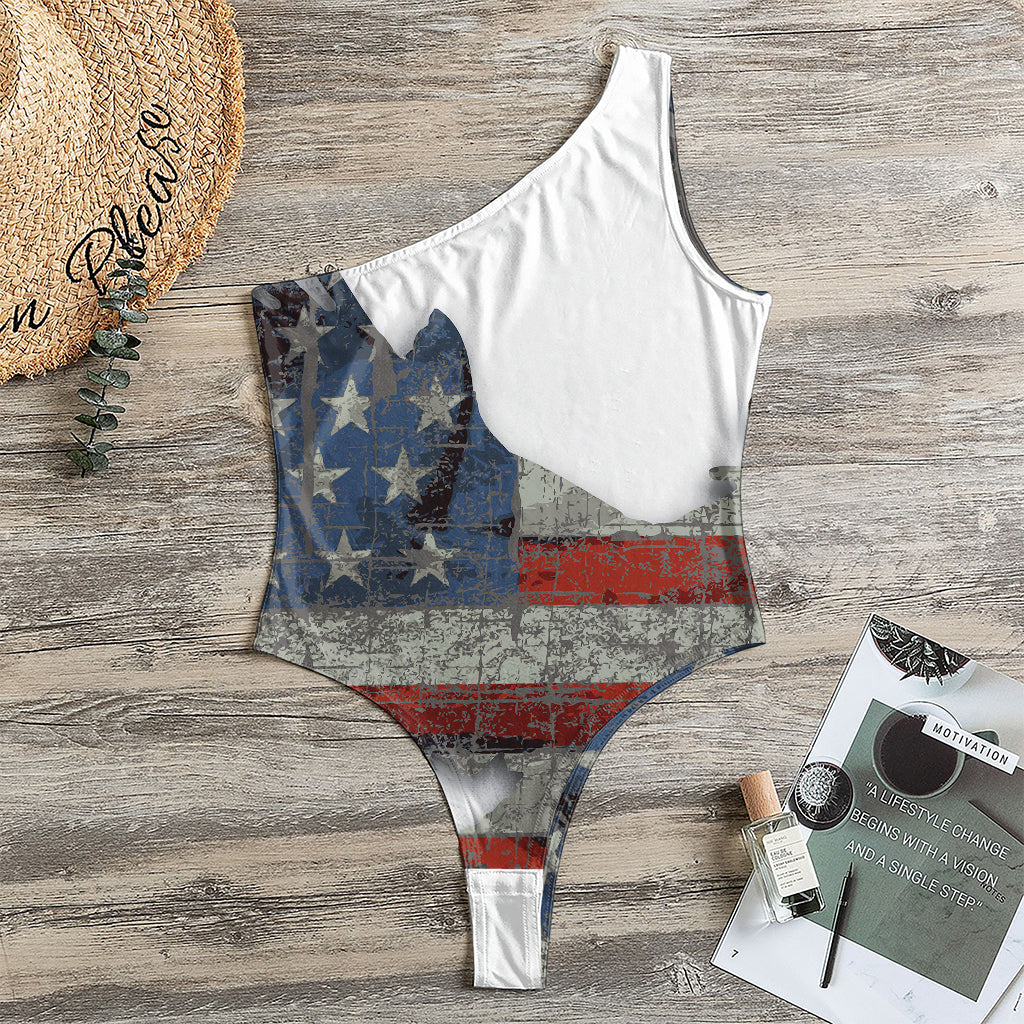 Eagle American Flag Print One Shoulder Bodysuit