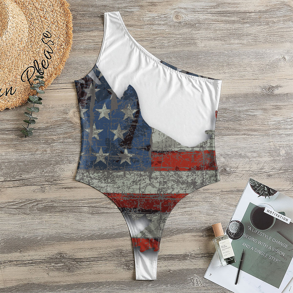 Eagle American Flag Print One Shoulder Bodysuit
