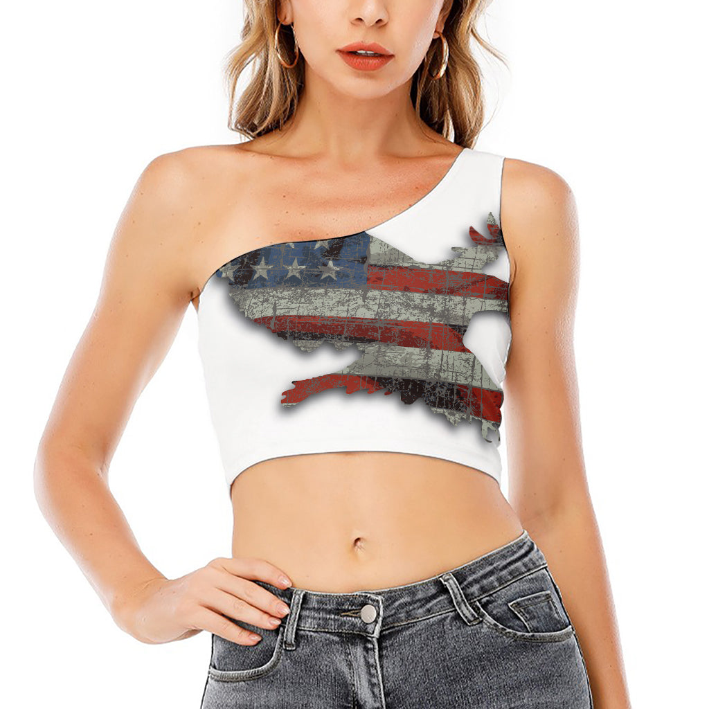 Eagle American Flag Print One Shoulder Crop Top