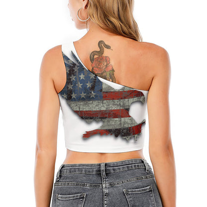 Eagle American Flag Print One Shoulder Crop Top