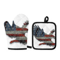 Eagle American Flag Print Oven Mitt And Pot Holder Set