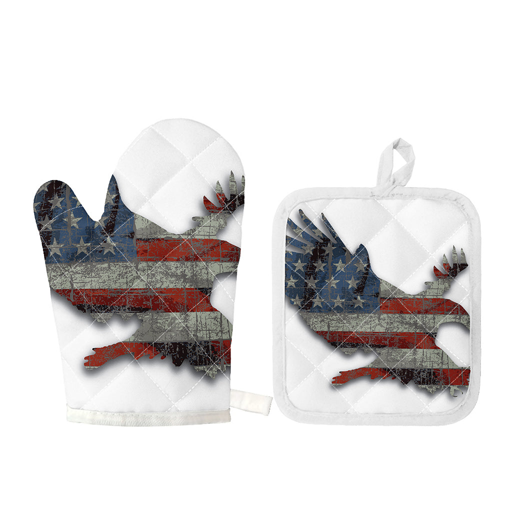 Eagle American Flag Print Oven Mitt And Pot Holder Set