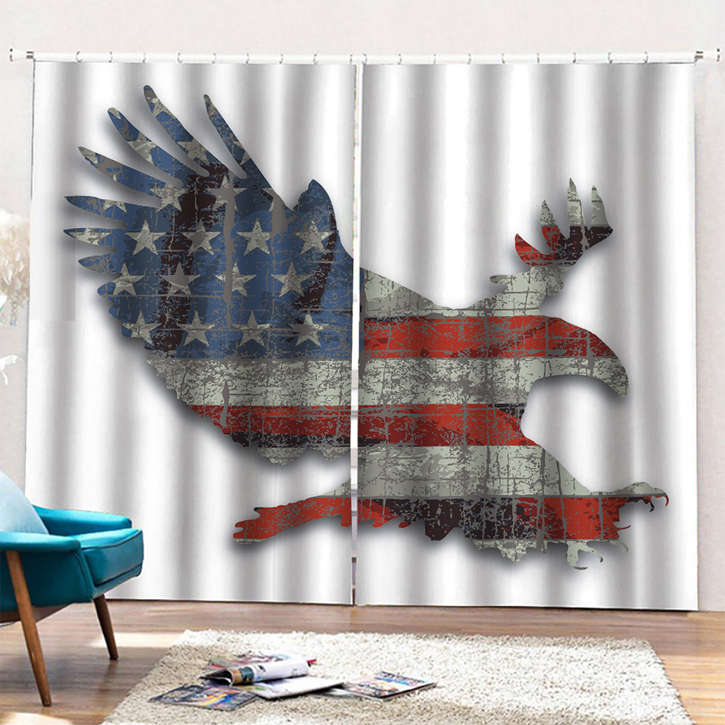 Eagle American Flag Print Pencil Pleat Curtains