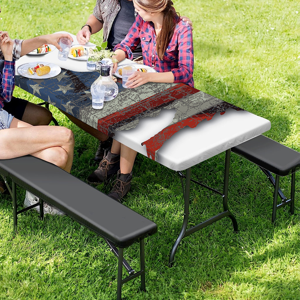 Eagle American Flag Print Picnic Table Cover