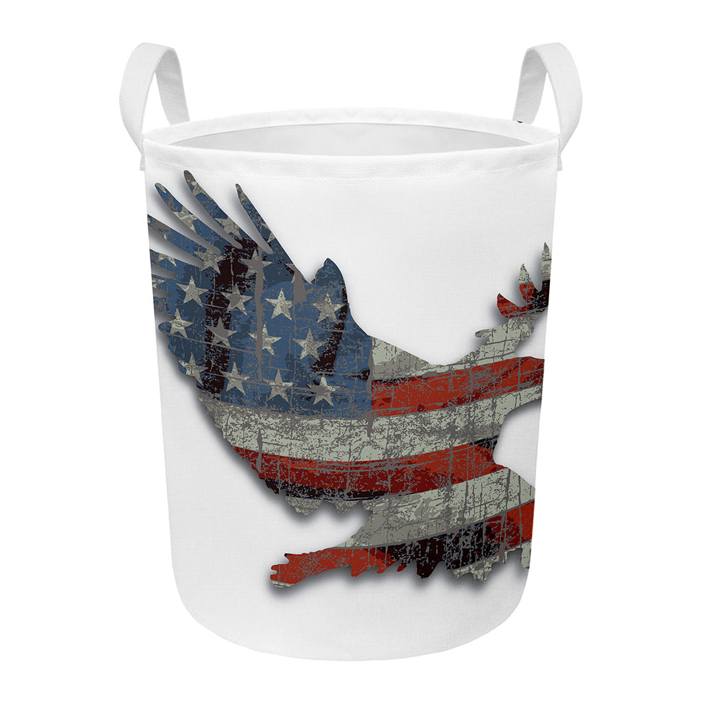 Eagle American Flag Print Round Laundry Basket