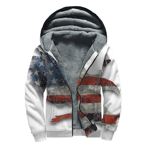 Eagle American Flag Print Sherpa Lined Zip Up Hoodie