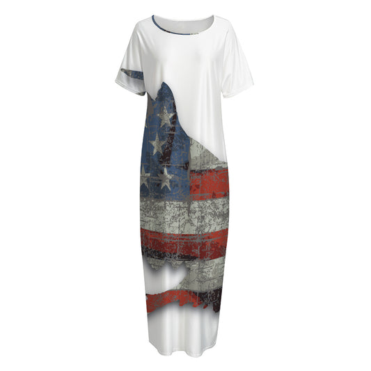 Eagle American Flag Print Short Sleeve Long Nightdress