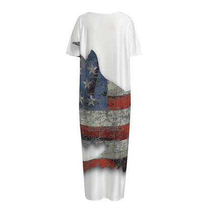 Eagle American Flag Print Short Sleeve Long Nightdress