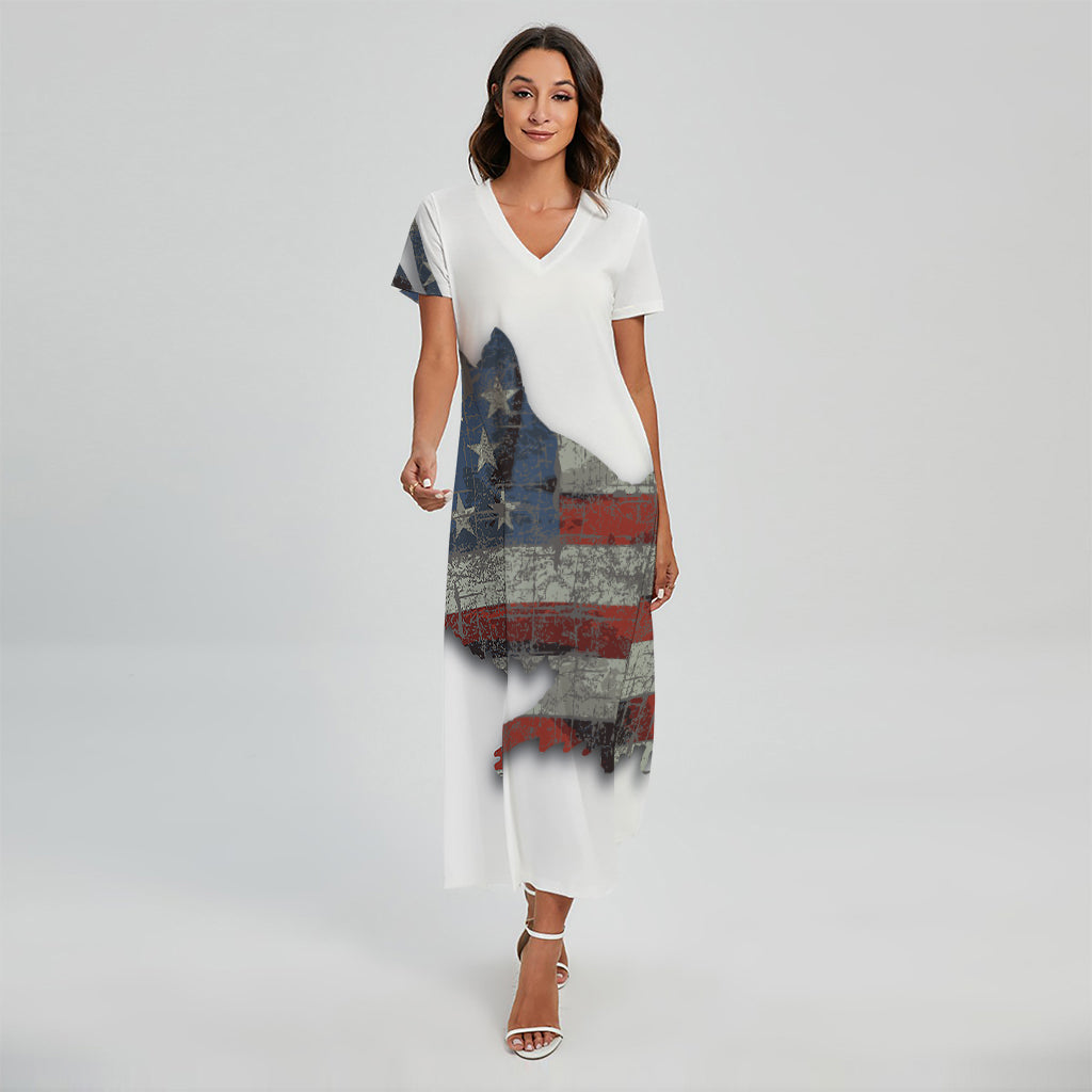 Eagle American Flag Print Short Sleeve Maxi Dress