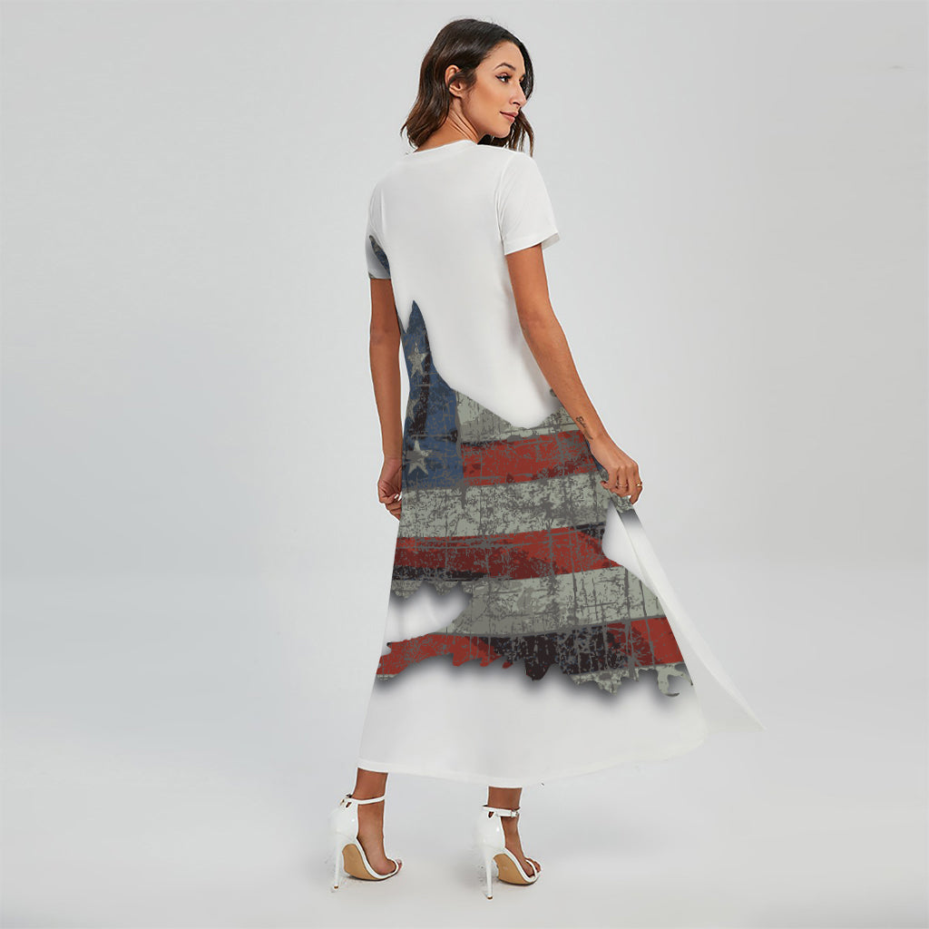 Eagle American Flag Print Short Sleeve Maxi Dress
