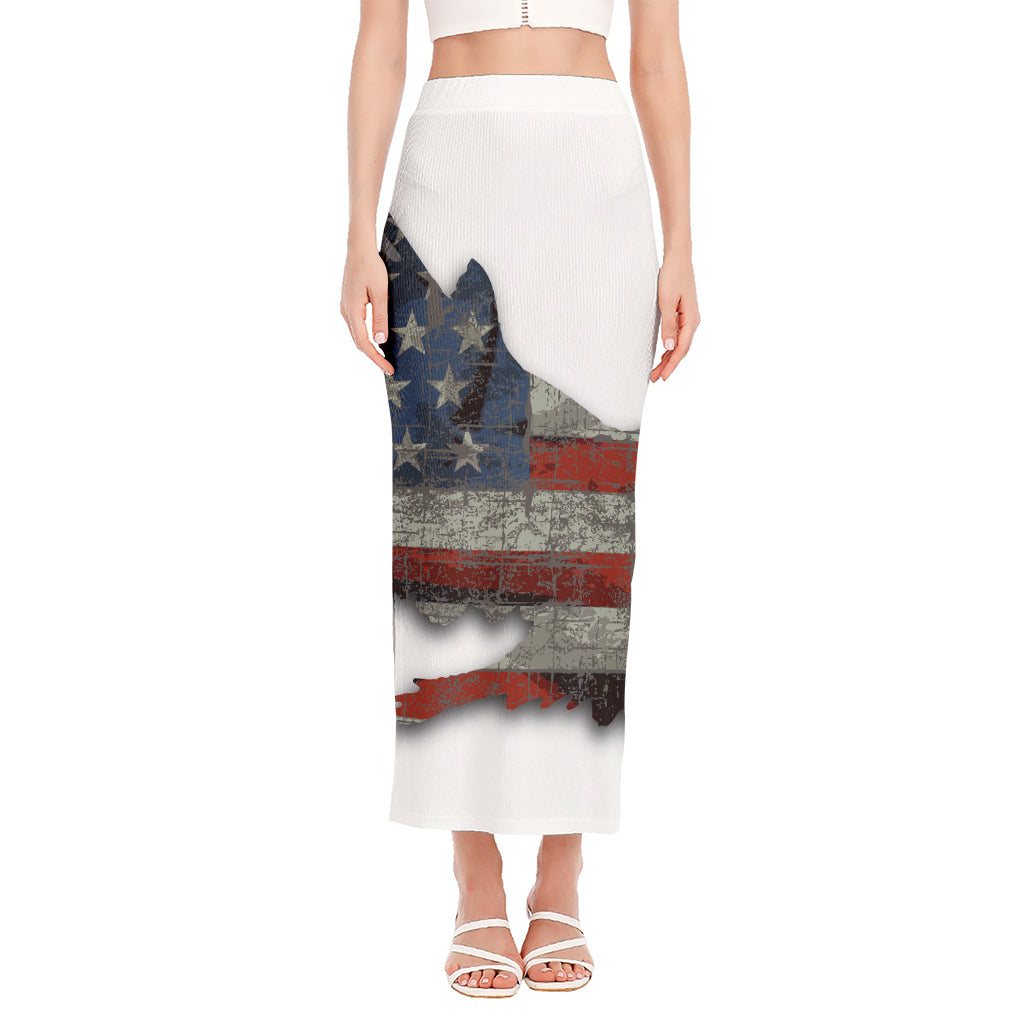 Eagle American Flag Print Side Slit Maxi Skirt