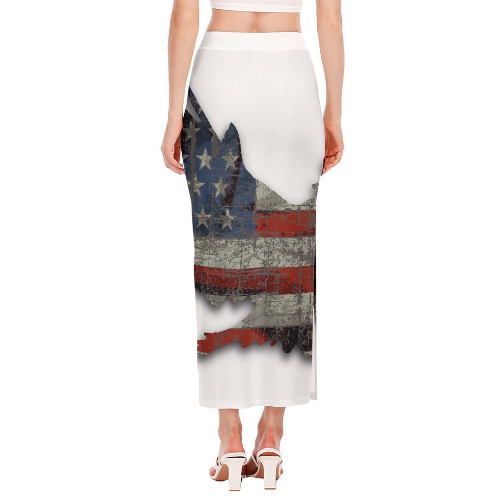 Eagle American Flag Print Side Slit Maxi Skirt