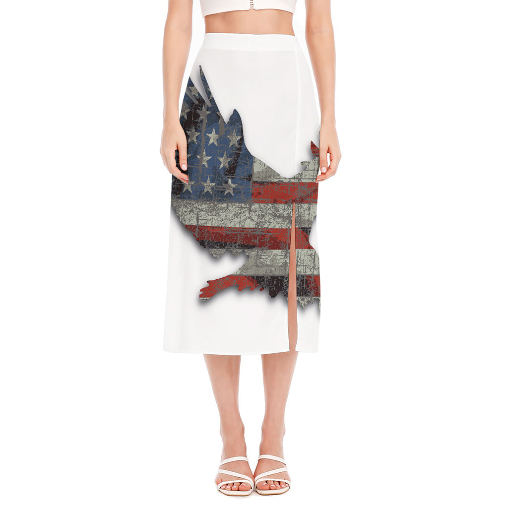 Eagle American Flag Print Side Slit Midi Skirt