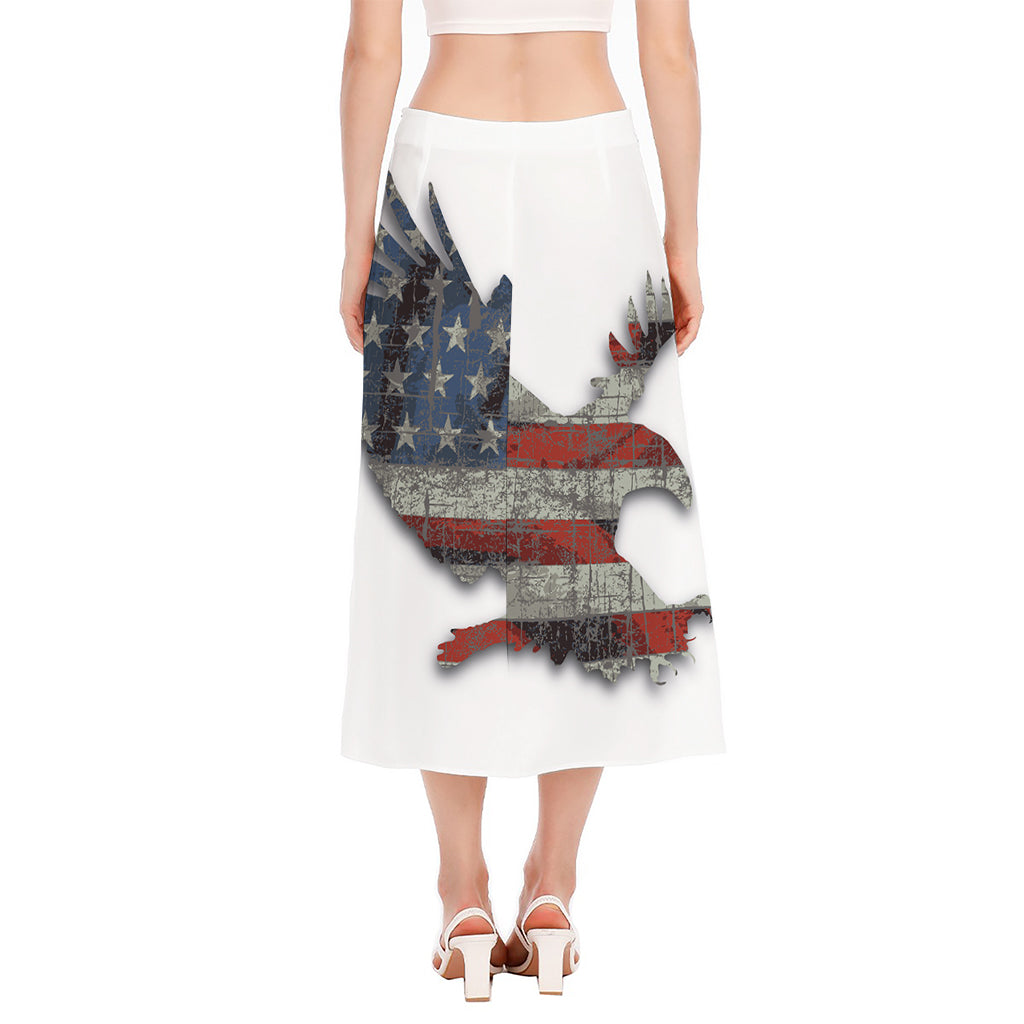 Eagle American Flag Print Side Slit Midi Skirt