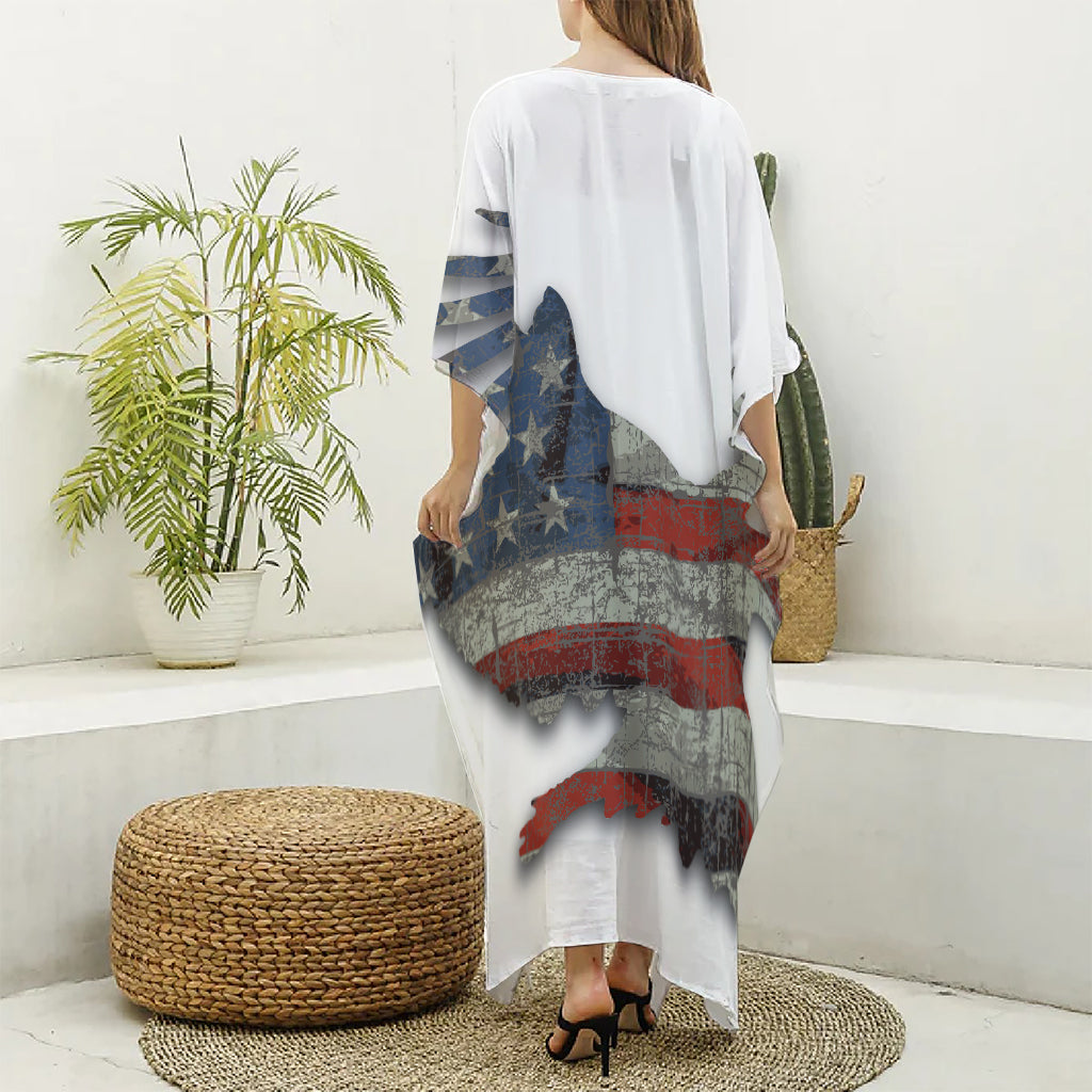 Eagle American Flag Print Silk V-Neck Kaftan Dress