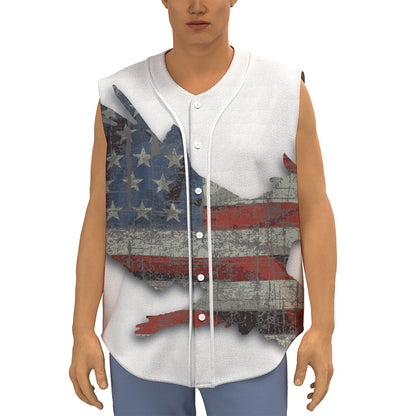 Eagle American Flag Print Sleeveless Baseball Jersey