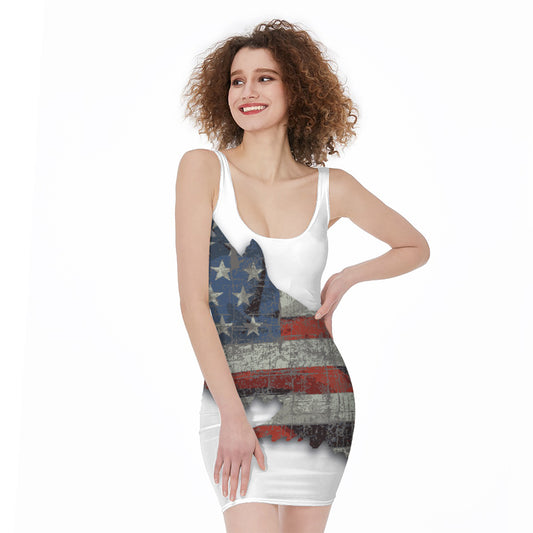 Eagle American Flag Print Sleeveless Bodycon Dress