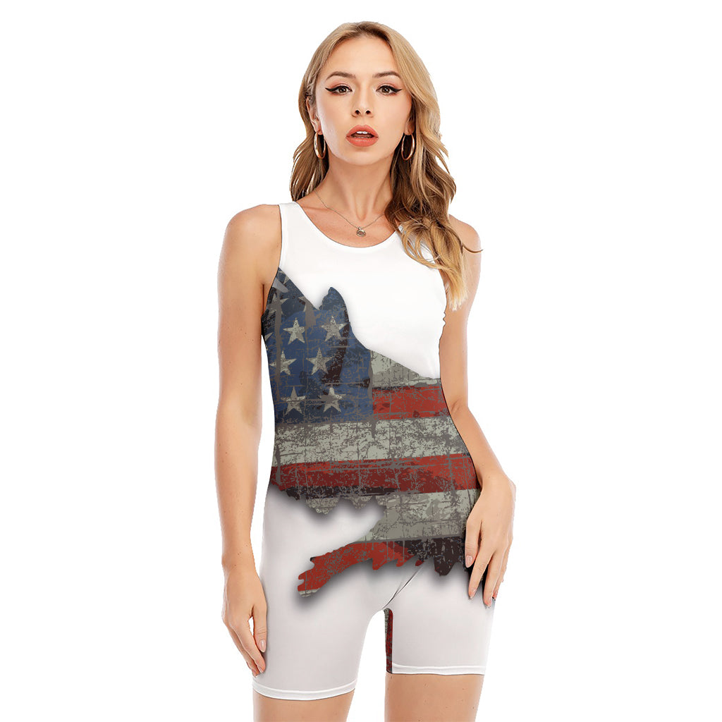 Eagle American Flag Print Sleeveless One Piece Swimsuit