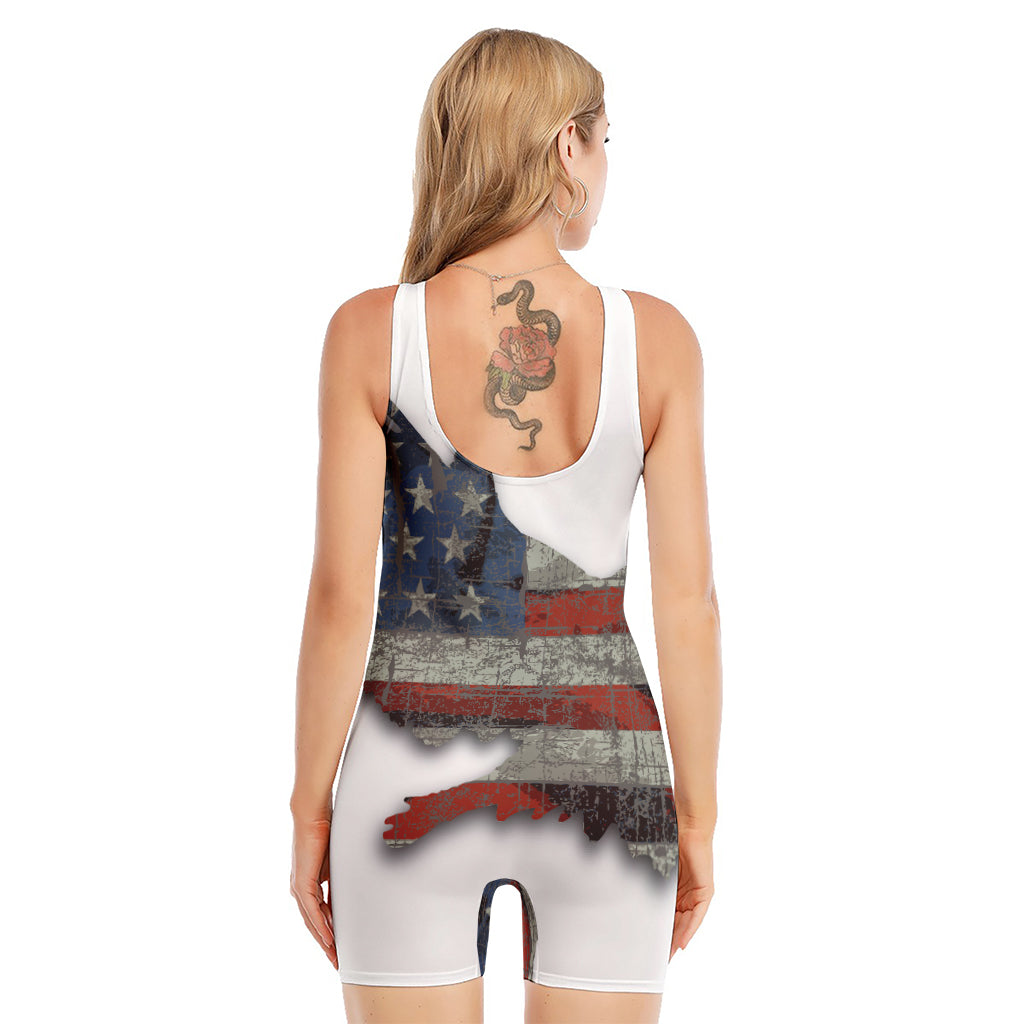 Eagle American Flag Print Sleeveless One Piece Swimsuit