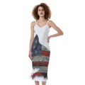 Eagle American Flag Print Slim Fit Midi Cami Dress