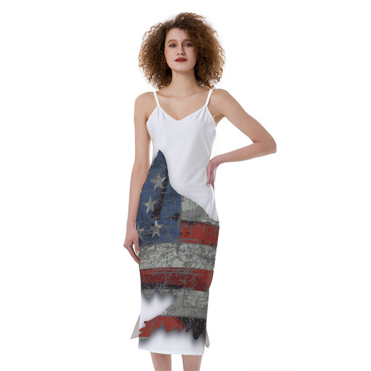 Eagle American Flag Print Slim Fit Midi Cami Dress