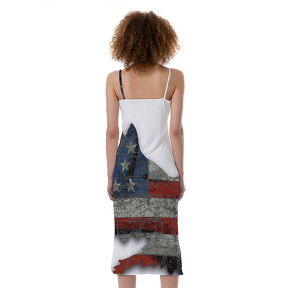 Eagle American Flag Print Slim Fit Midi Cami Dress
