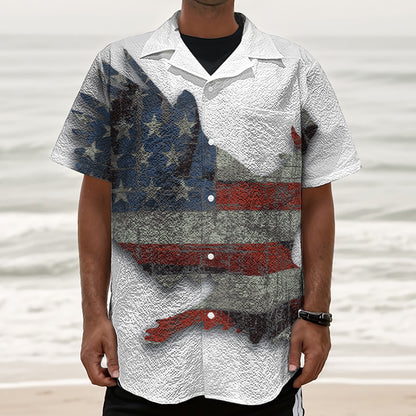 Eagle American Flag Print Textured Short Sleeve Shirt