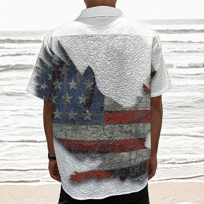 Eagle American Flag Print Textured Short Sleeve Shirt