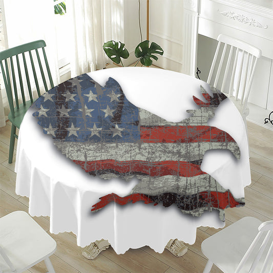 Eagle American Flag Print Waterproof Round Tablecloth