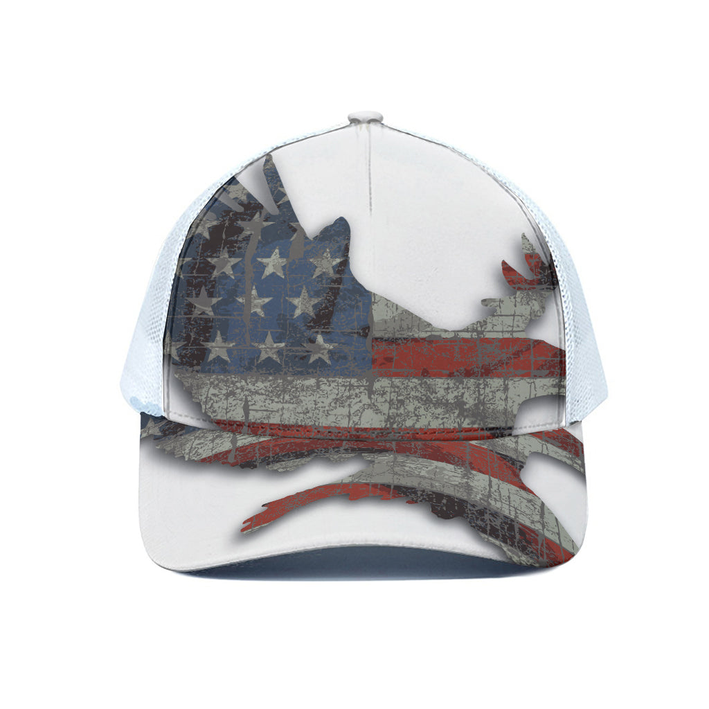 Eagle American Flag Print White Mesh Trucker Cap