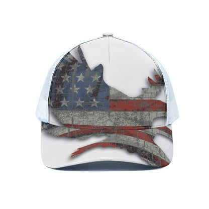 Eagle American Flag Print White Mesh Trucker Cap
