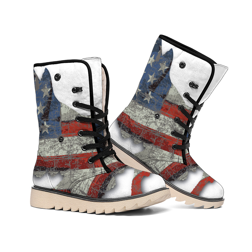 Eagle American Flag Print Winter Boots