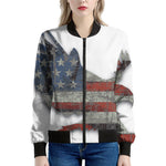 Eagle American Flag Print Women's Bomber Jacket