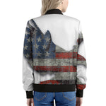 Eagle American Flag Print Women's Bomber Jacket