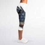 Eagle American Flag Print Women's Capri Leggings