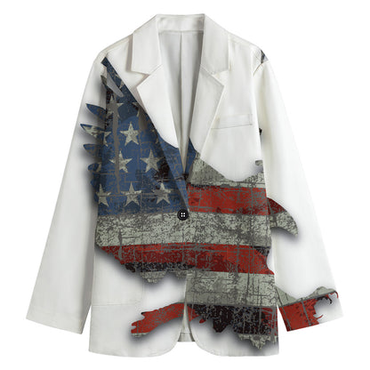 Eagle American Flag Print Women's Cotton Blazer