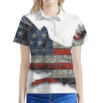 Eagle American Flag Print Women's Polo Shirt