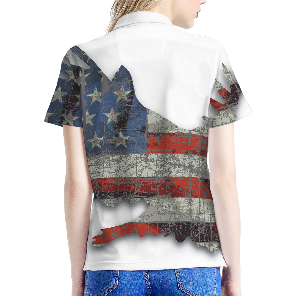 Eagle American Flag Print Women's Polo Shirt
