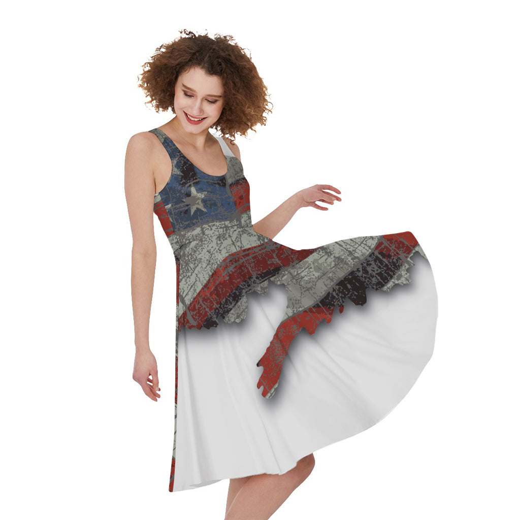 Eagle American Flag Print Women's Sleeveless Dress
