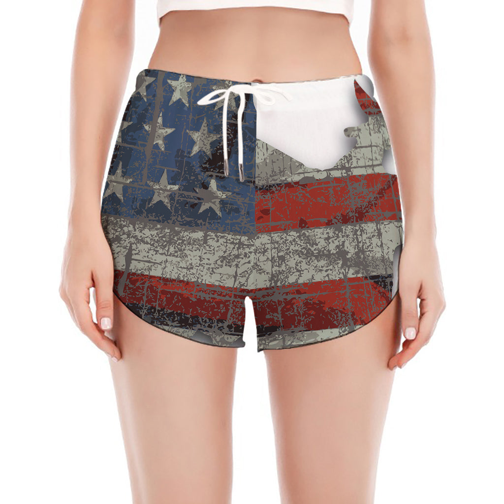 Eagle American Flag Print Women's Split Running Shorts