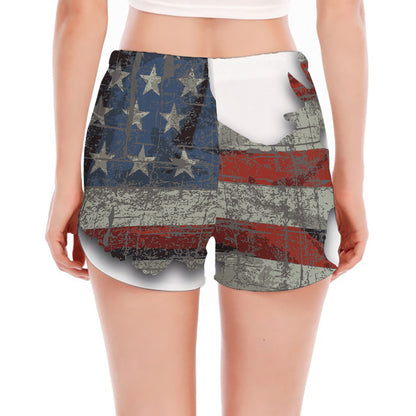 Eagle American Flag Print Women's Split Running Shorts